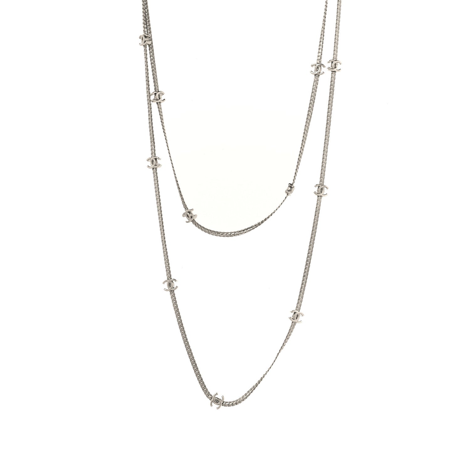 Metal CC Long Chain Necklace Silver