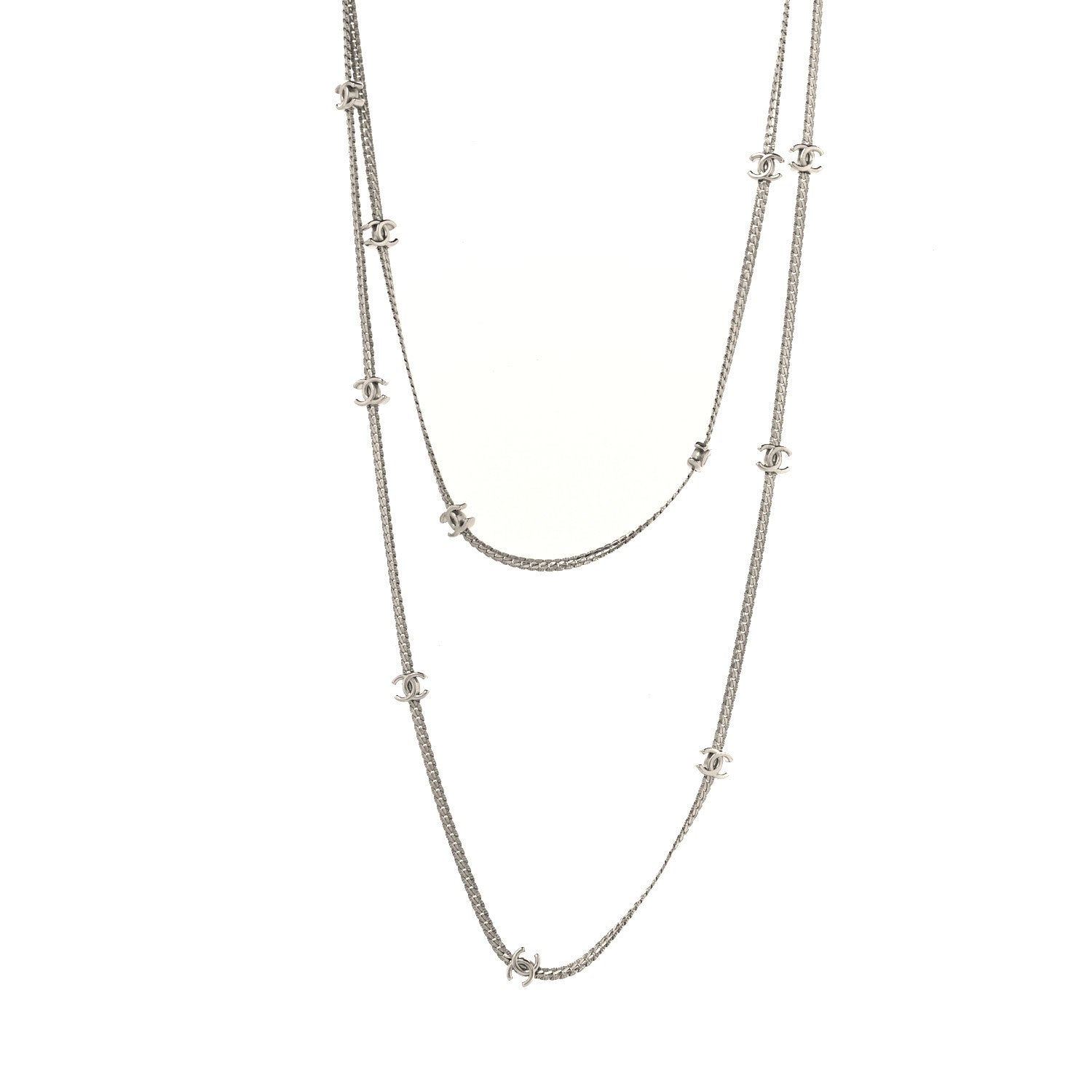 Chanel Metal CC Long Chain Necklace Silver 1 of 4
