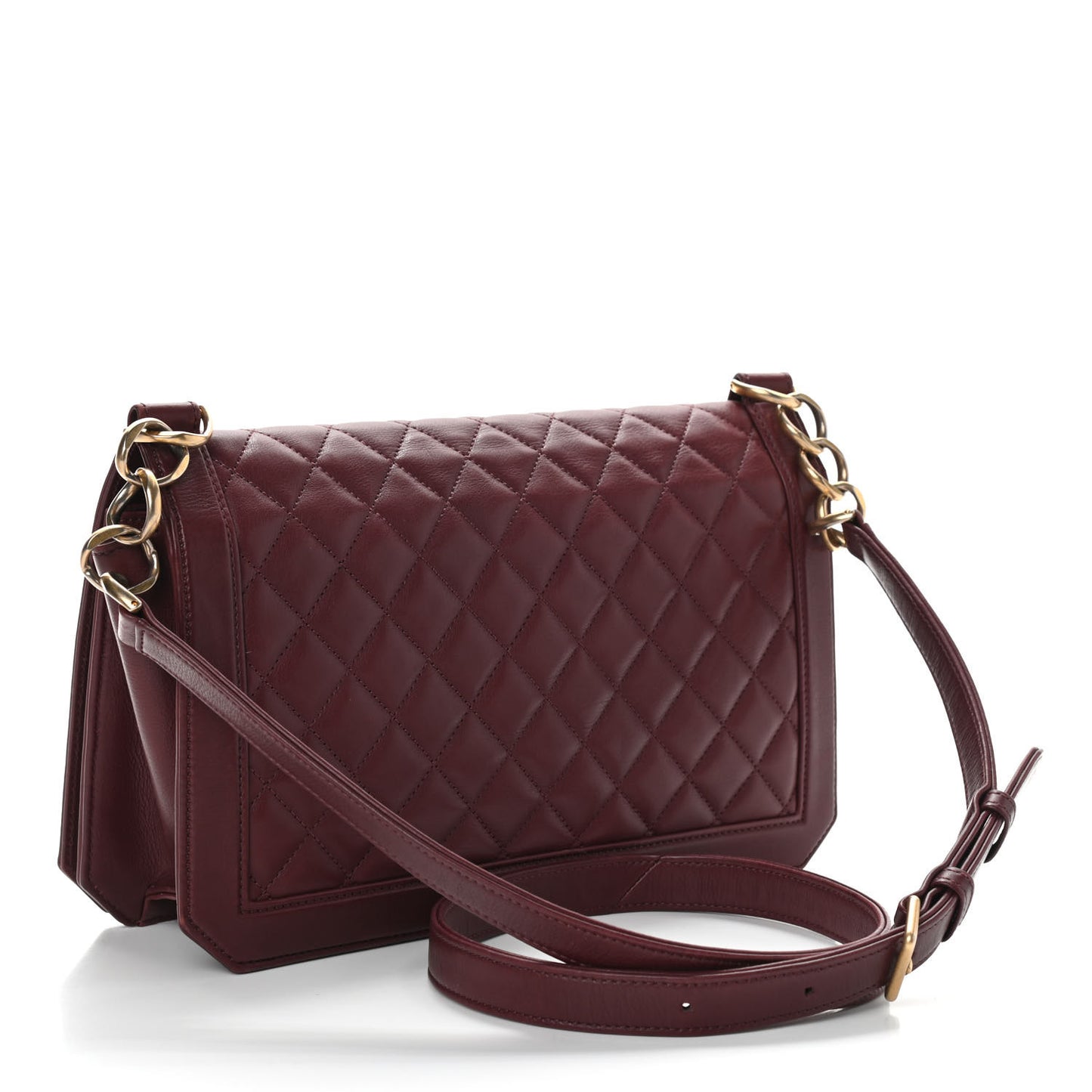 Calfskin Quilted Large Flap Bag Burgundy