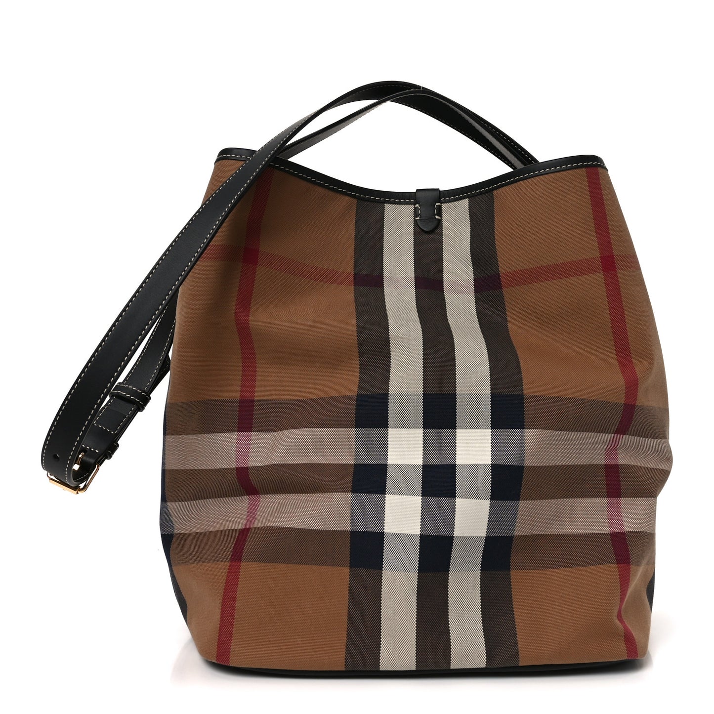 Giant Check Canvas Calfskin Ashby Bucket Bag Birch Brown