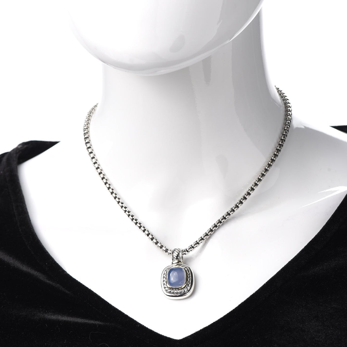 Sterling Silver 14K Yellow Gold Blue Chalcedony Albion Pendant Necklace
