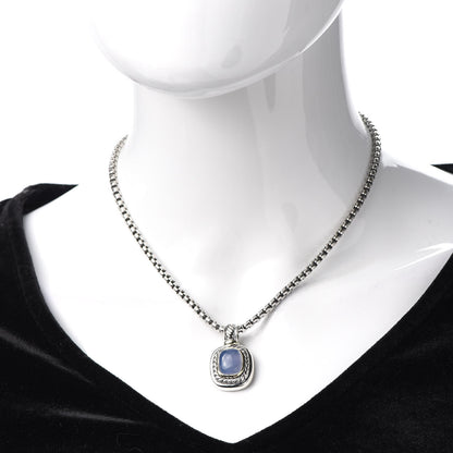 David Yurman Sterling Silver 14K Yellow Gold Blue Chalcedony Albion Pendant Necklace 2 of 5