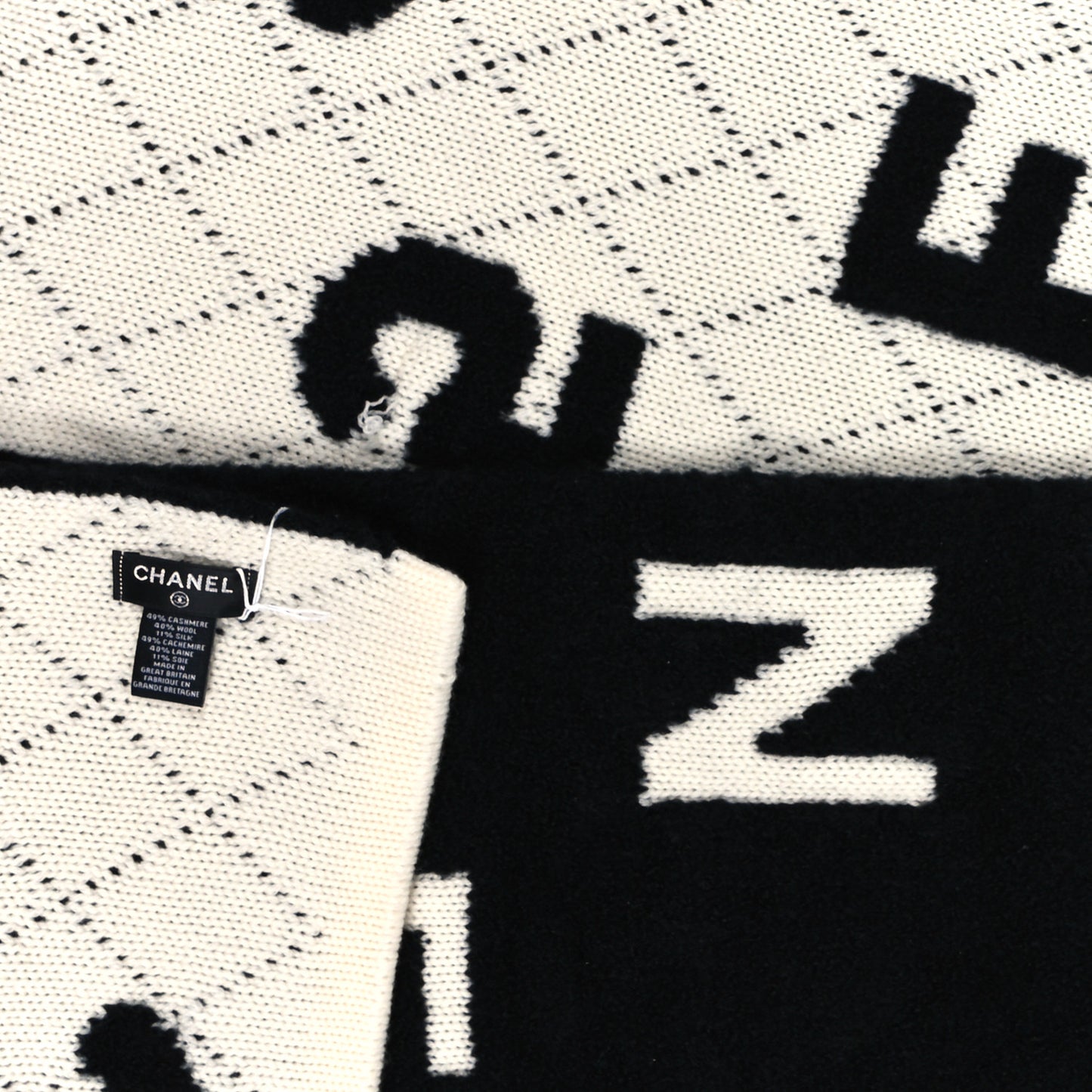 Wool Cashmere Silk CC Scarf Black White