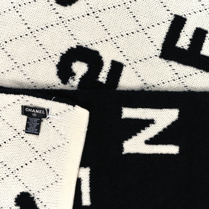 Chanel Wool Cashmere Silk CC Scarf Black White 3 of 3