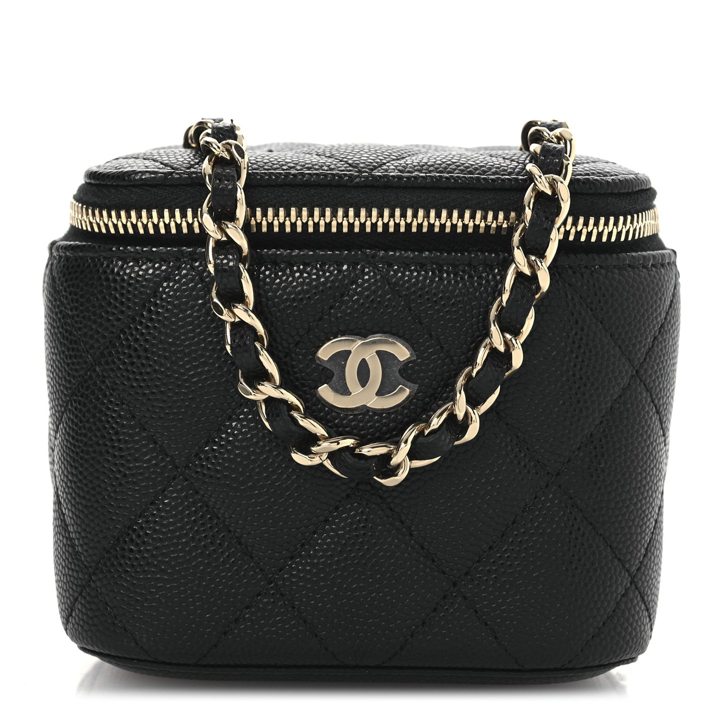 Caviar Quilted Mini Vanity Case With Chain Black