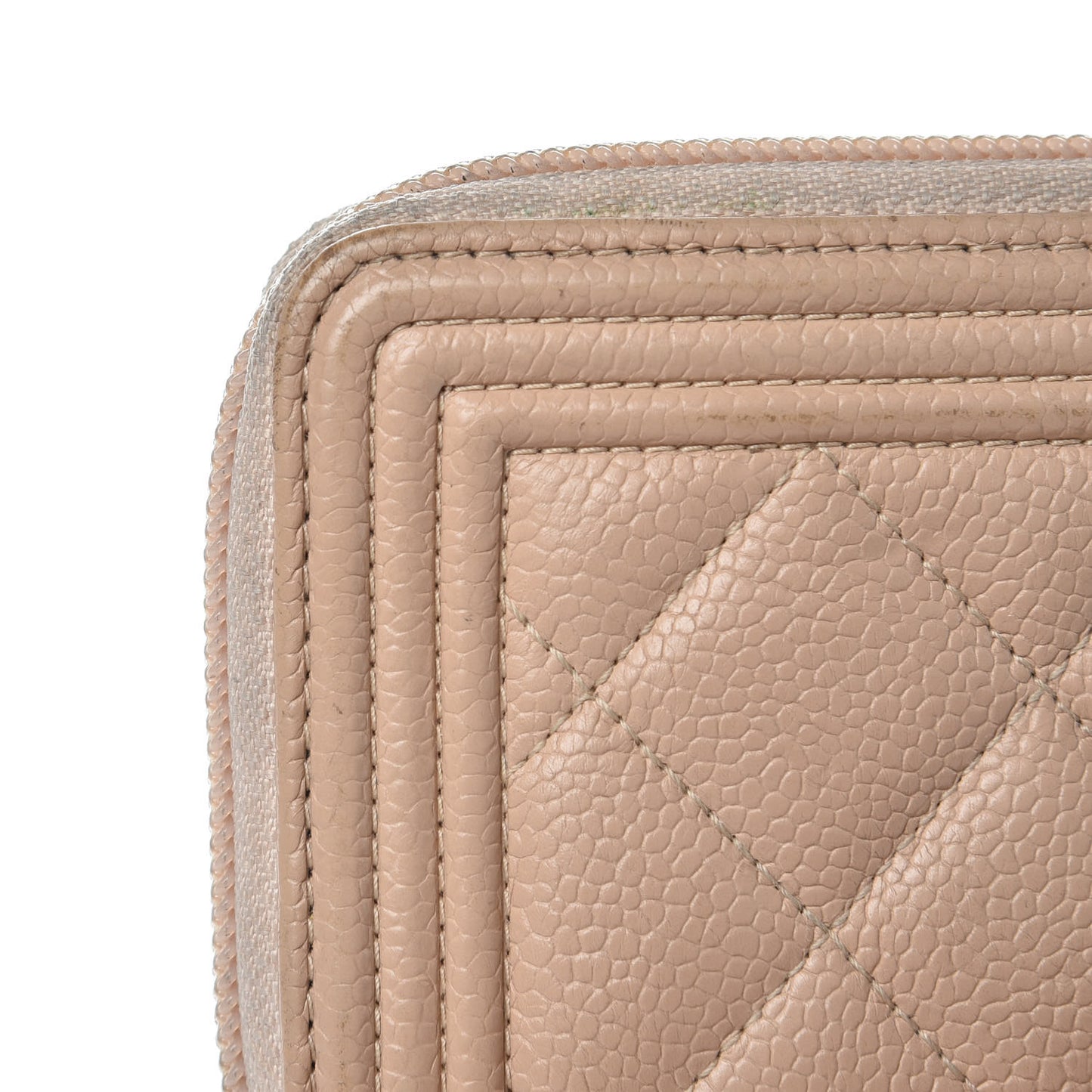 Caviar Quilted Small Boy Zip Around Wallet Beige