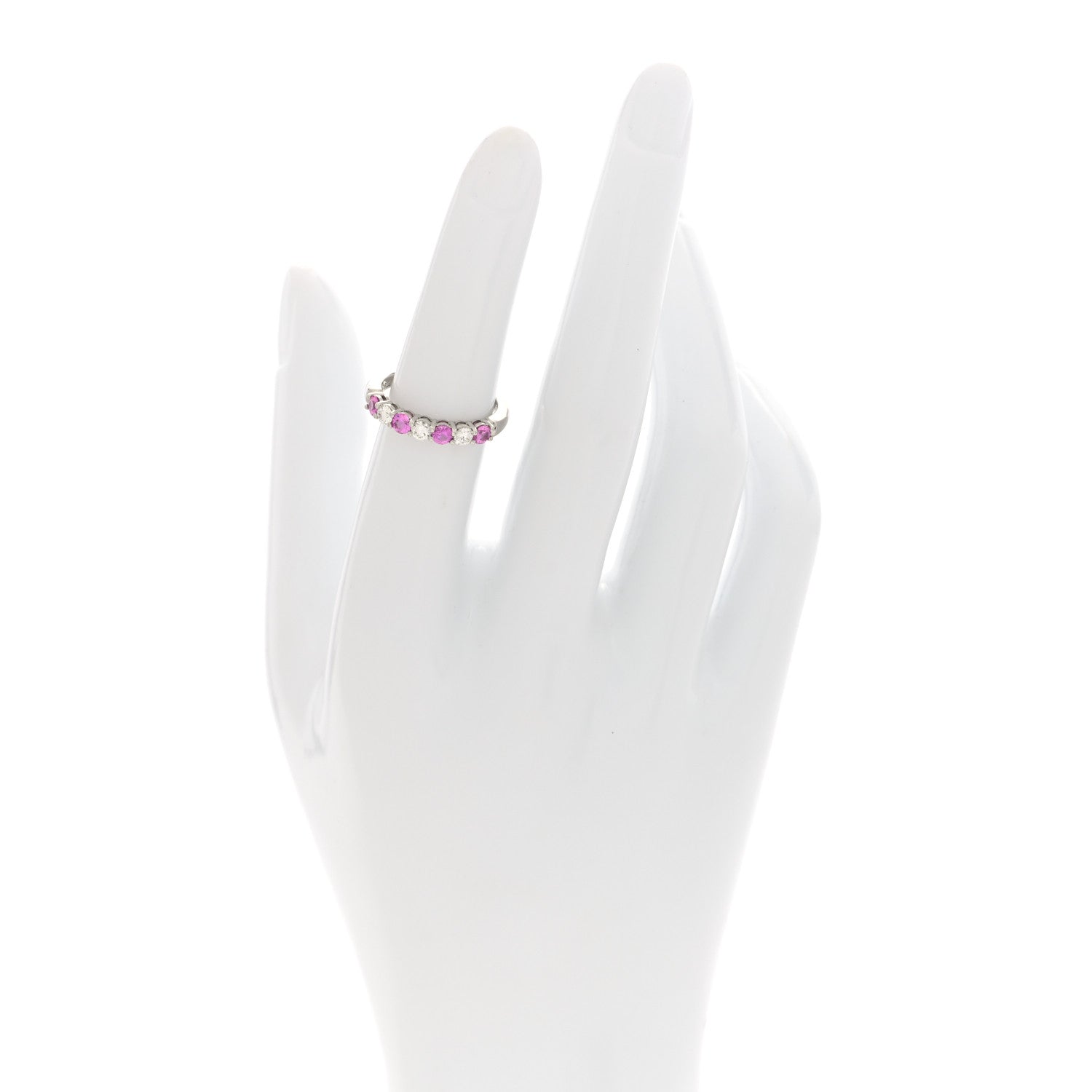 Tiffany Platinum Diamond Pink Sapphire 3mm Embrace Half Circle Ring 50 5.5 2 of 5