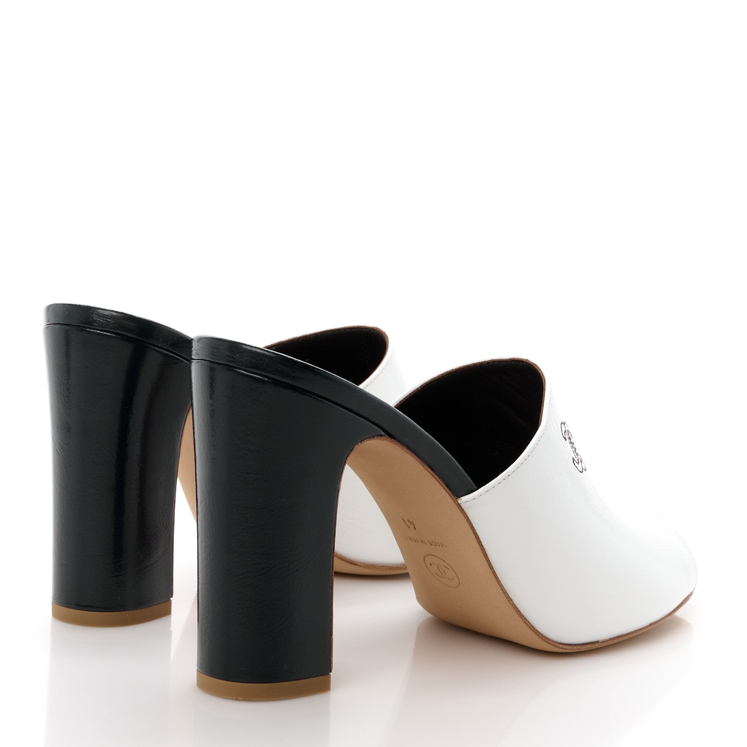 Chanel Crumpled Patent Stitched CC Mule Sandals 41 White Black 4 of 8