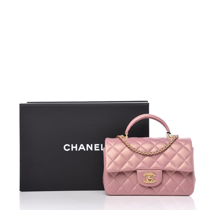 Chanel Iridescent Lambskin Quilted Mini Top Handle Rectangular Flap Pink 11 of 11
