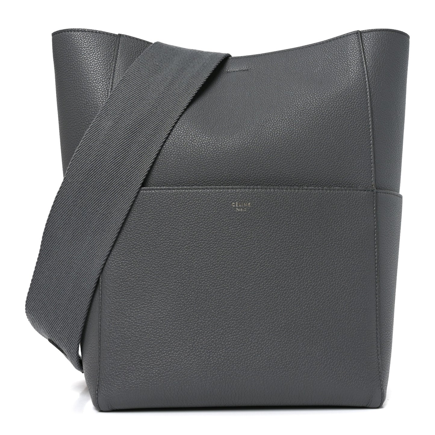 Soft Grained Calfskin Sangle Bucket Bag Grey