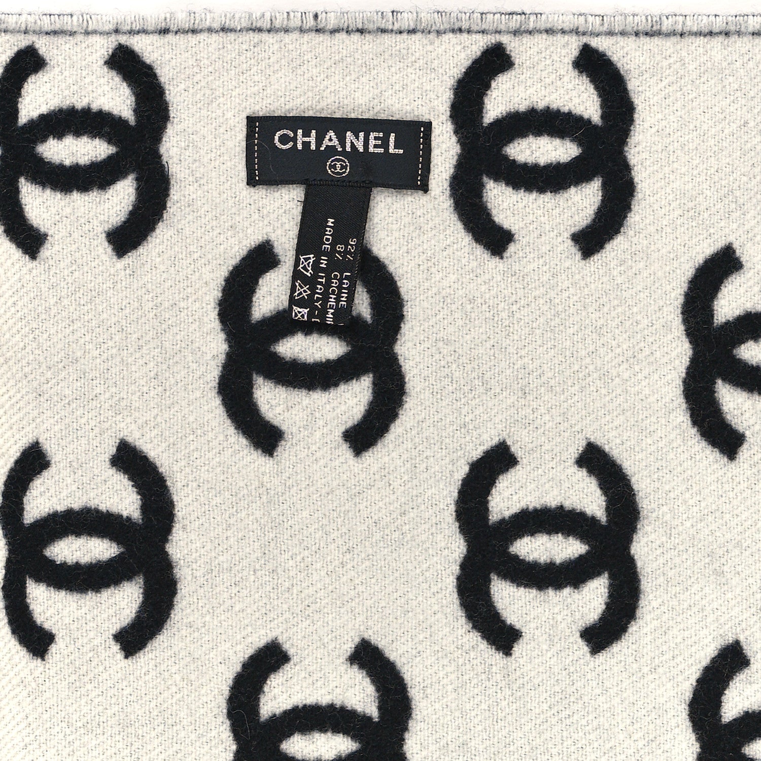 Chanel Wool Cashmere CC Scarf Black White 3 of 3