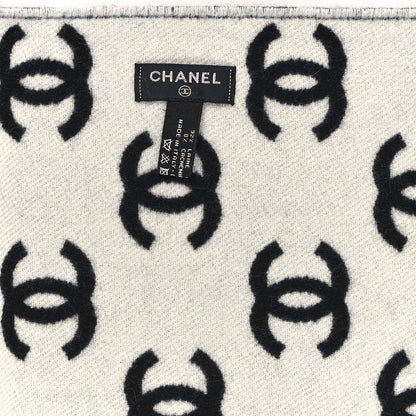 Chanel Wool Cashmere CC Scarf Black White 3 of 3