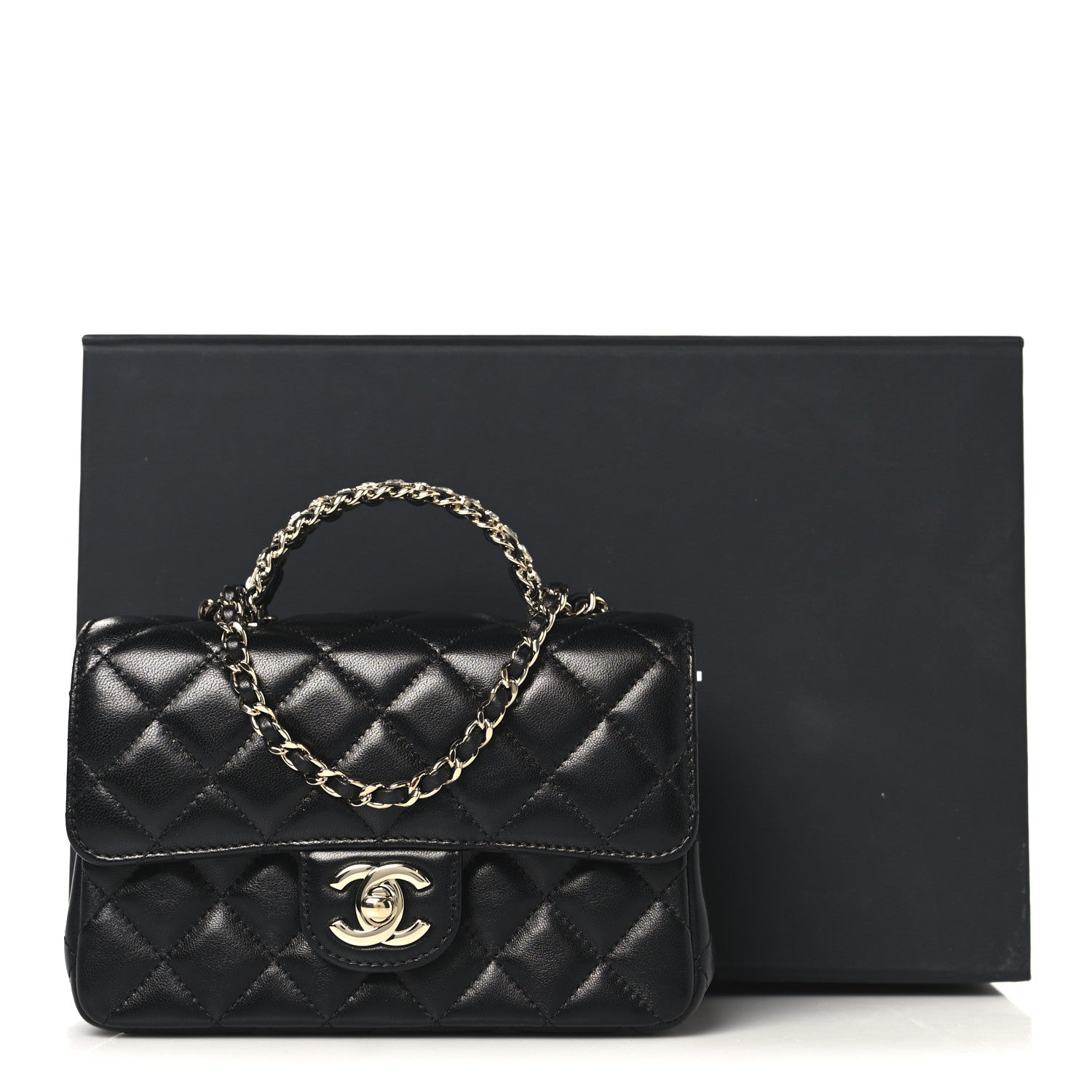 Chanel Lambskin Quilted Mini Crystal Top Handle Rectangular Flap Black 11 of 11
