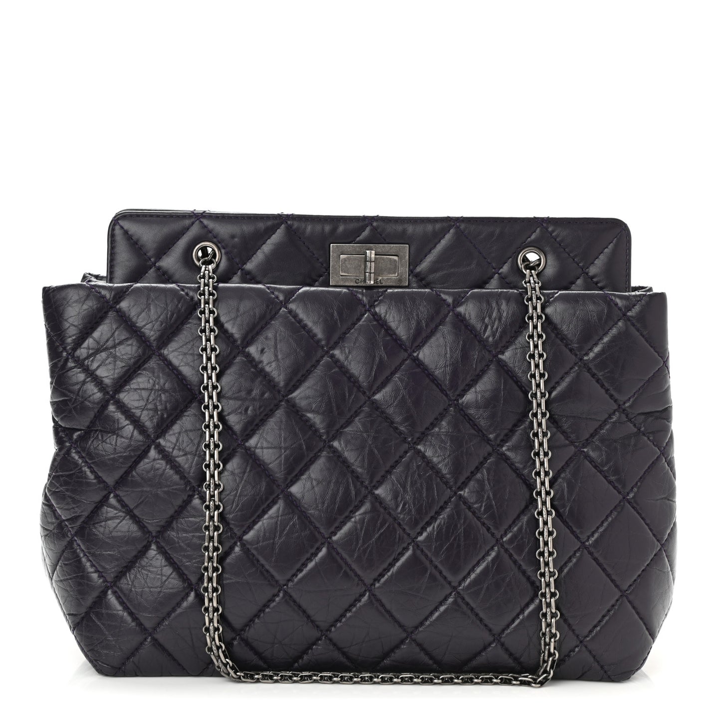 Aged Calfskin Quilted Reissue 2.55 Tote Dark Purple