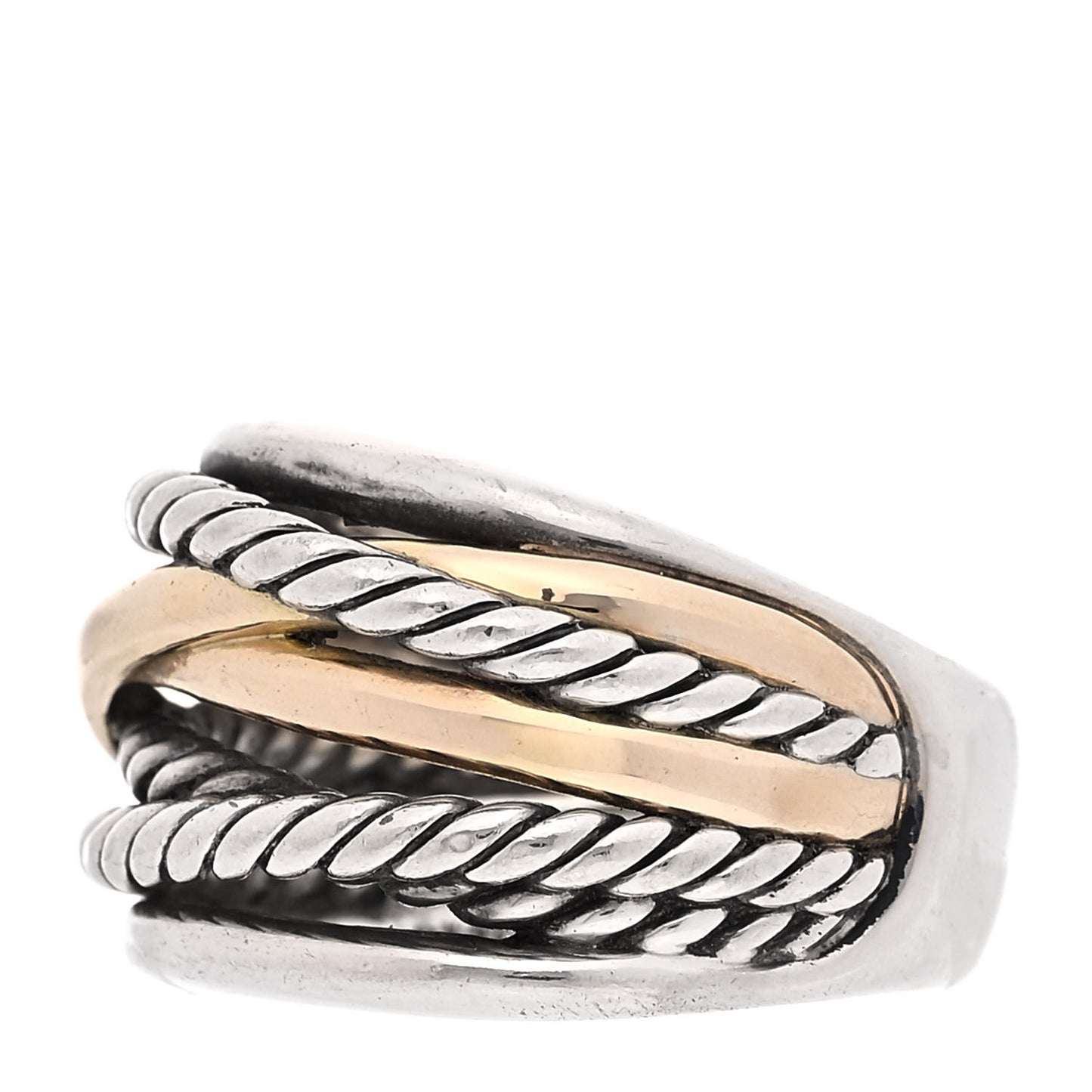 Sterling Silver 14K Yellow Gold Wide Crossover Ring 60 9
