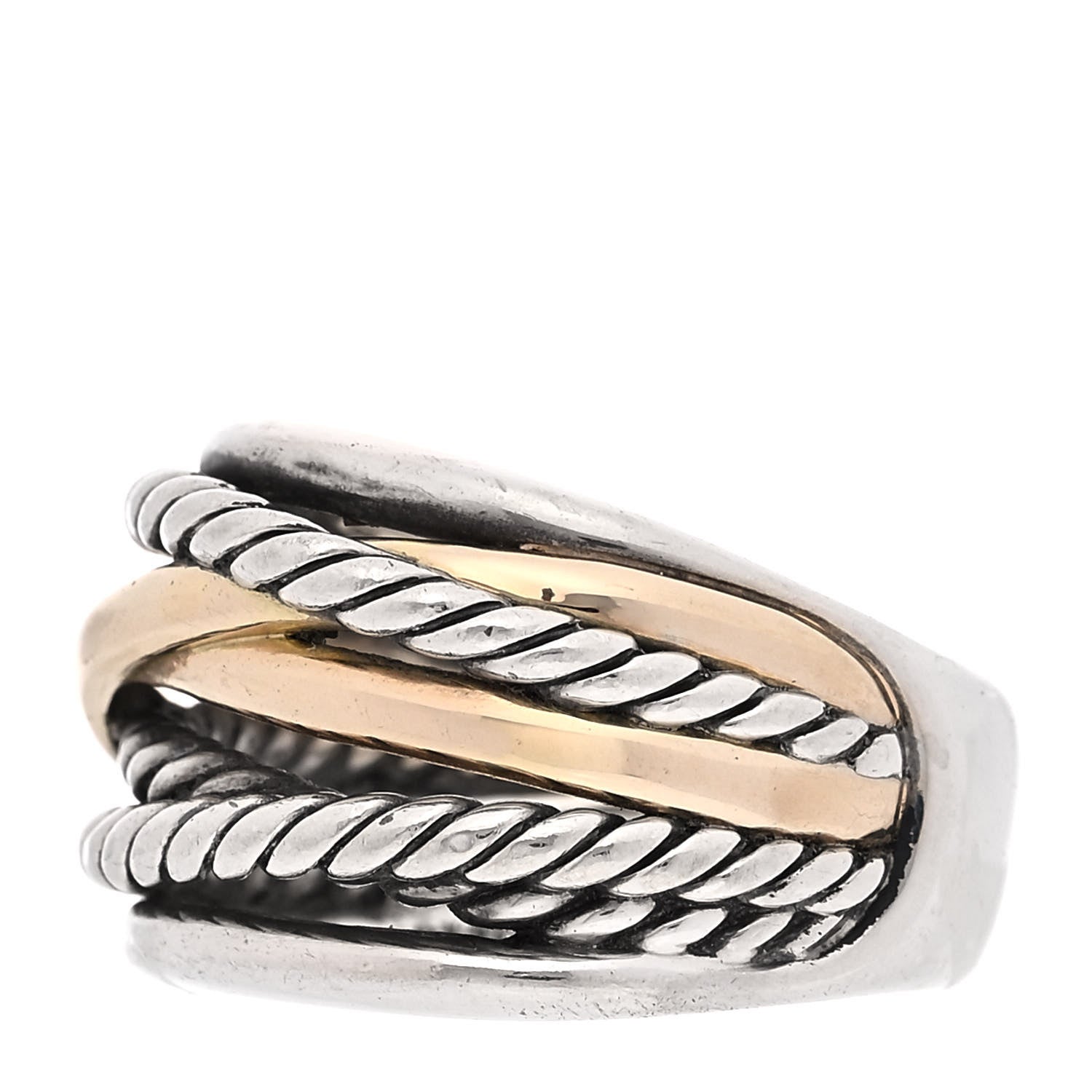 David Yurman Sterling Silver 14K Yellow Gold Wide Crossover Ring 60 9 4 of 5