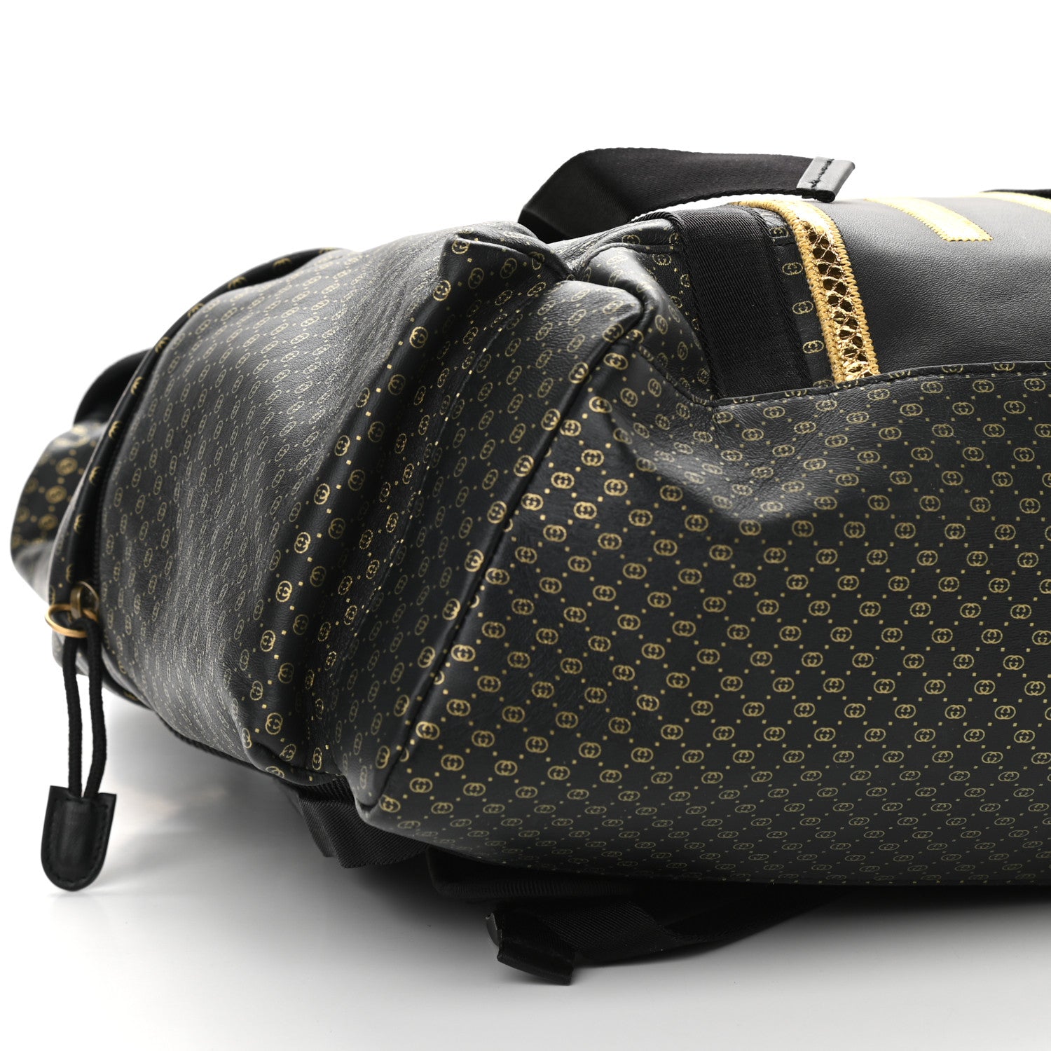 Gucci X DAPPER DAN Calfskin Laminated Ayers GG Micro Monogram Double Buckle Backpack Black Gold 8 of 9