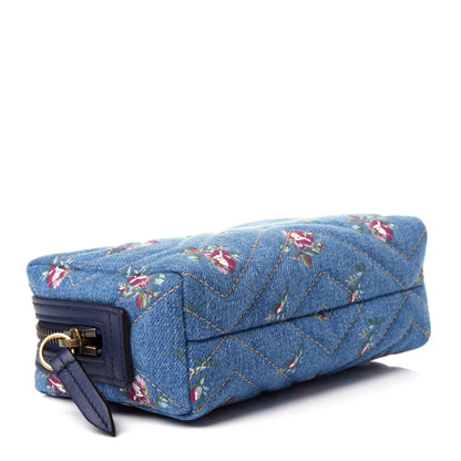 Gucci Denim Matelasse Flora GG Marmont Cosmetic Case Blue 4 of 10