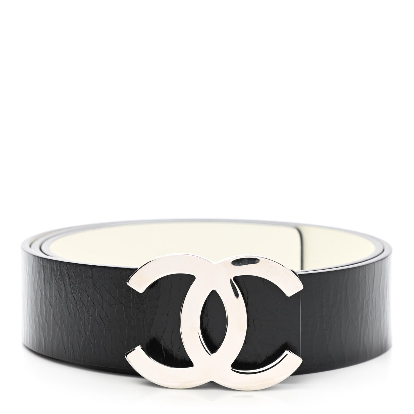 Patent Calfskin CC Reversible Belt 95 Black White