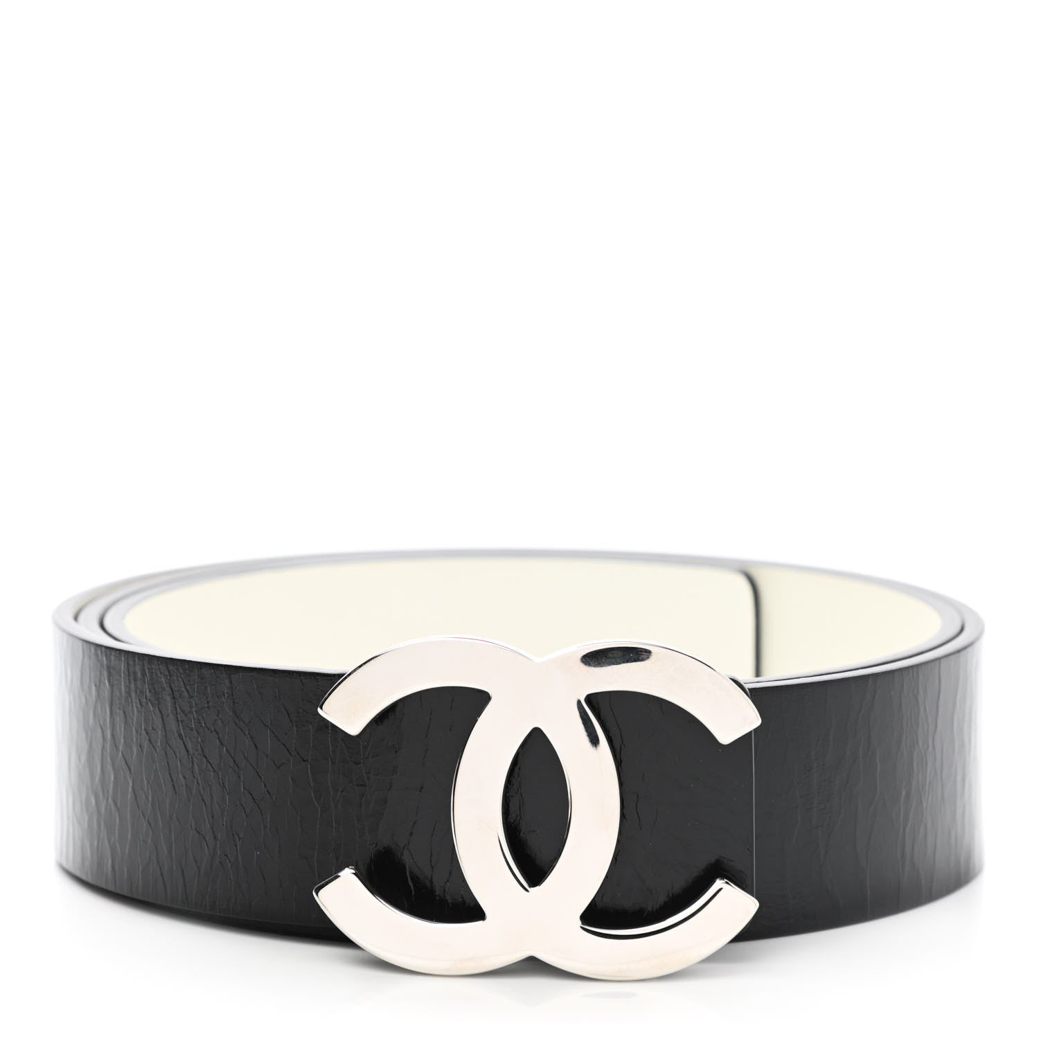 Chanel Patent Calfskin CC Reversible Belt 95 Black White 1 of 6