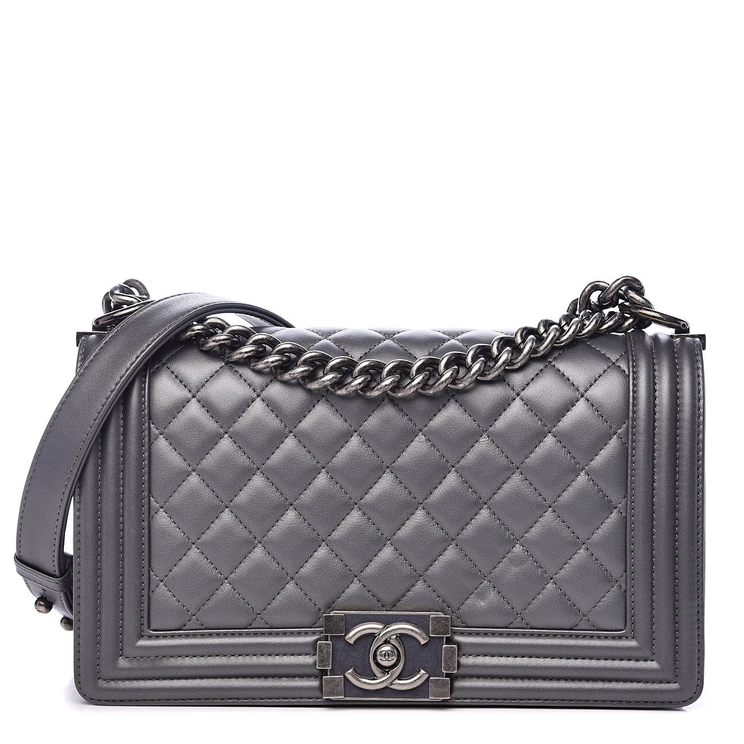 Chanel Metallic Calfskin Quilted Medium Boy Flap Dark Silver 1 of 14