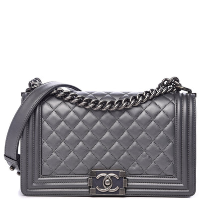 Chanel Metallic Calfskin Quilted Medium Boy Flap Dark Silver 1 of 14