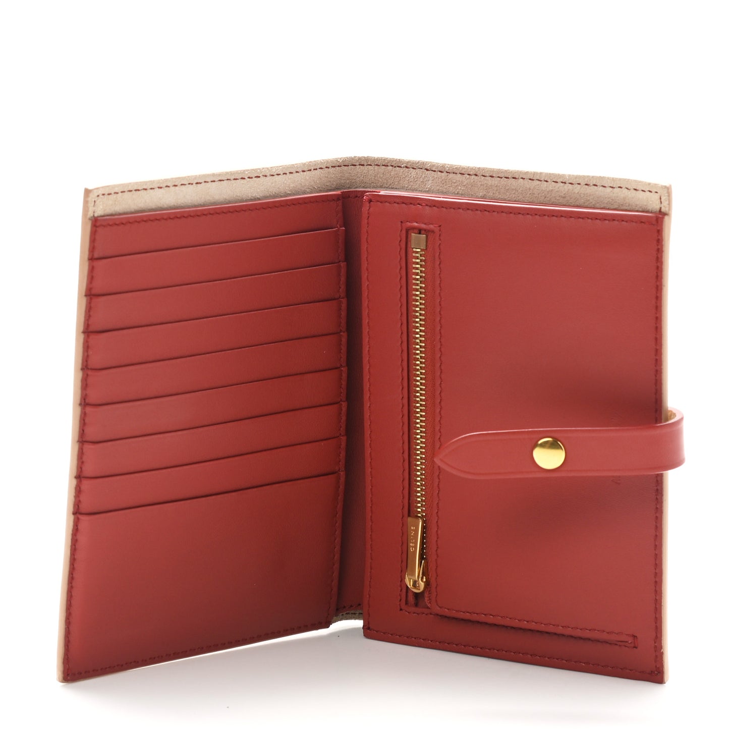 Grained Calfskin Medium Multifunction Strap Wallet Powder Red