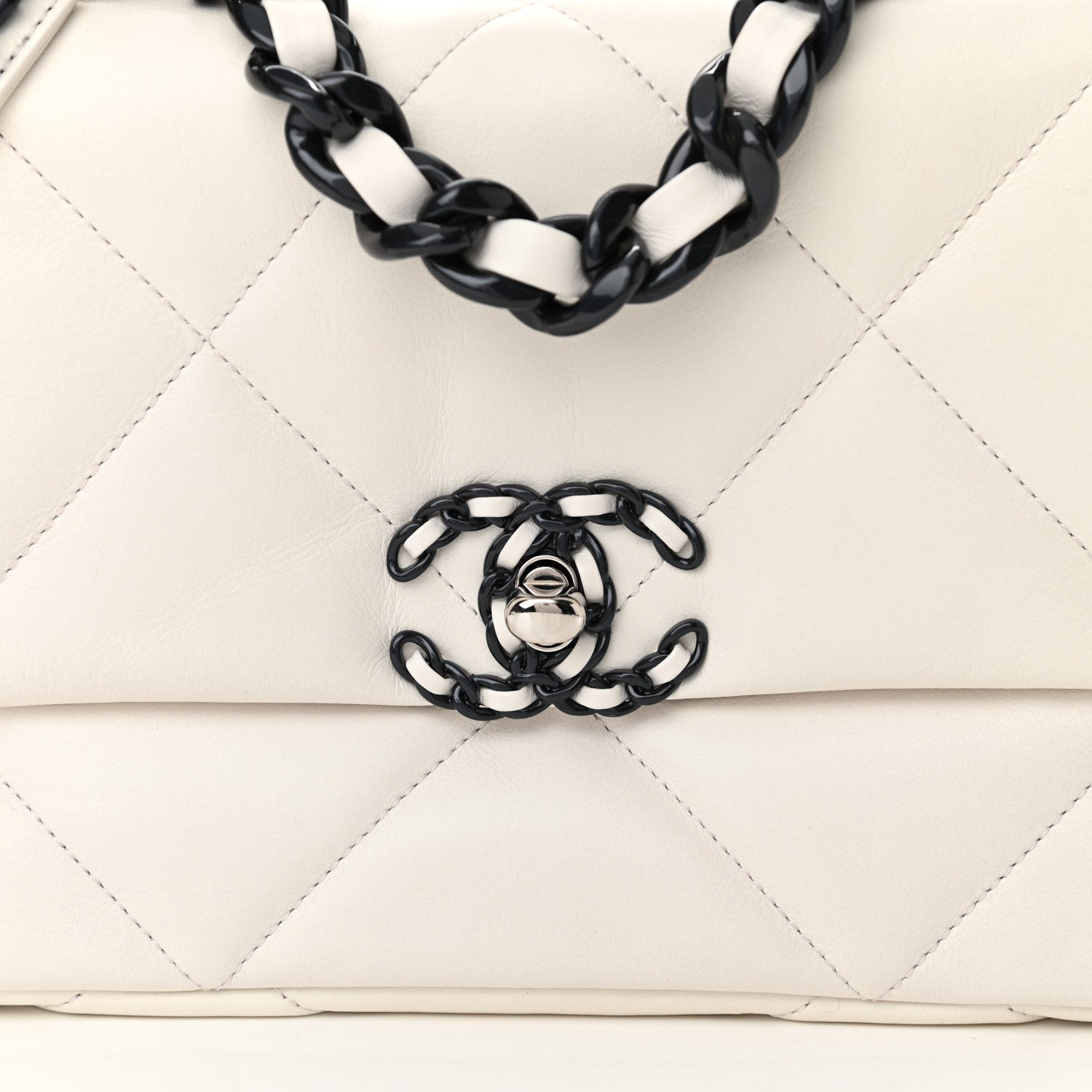 Chanel Glossy Calfskin Quilted Medium Chanel 19 Flap White Black 8 of 11