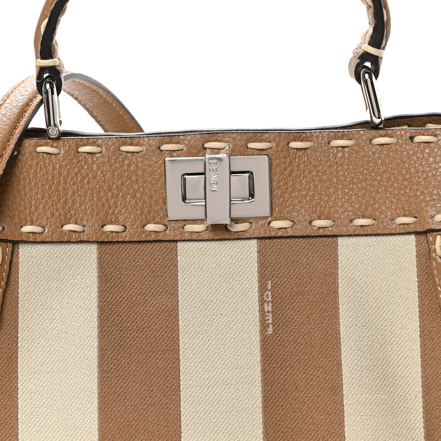 Fendi Cuoio Romano Pequin Selleria Mini Peekaboo Iconic Satchel Beige Sand 7 of 9