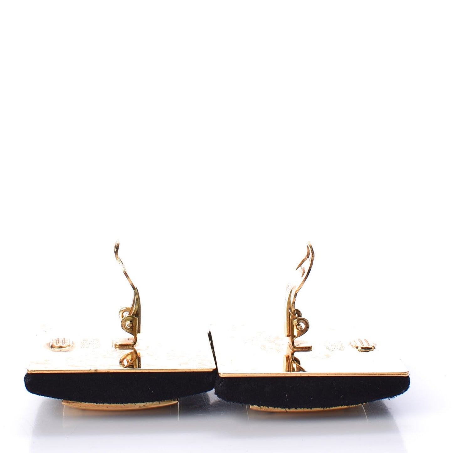 Suede Square Clip On Earrings Black Gold