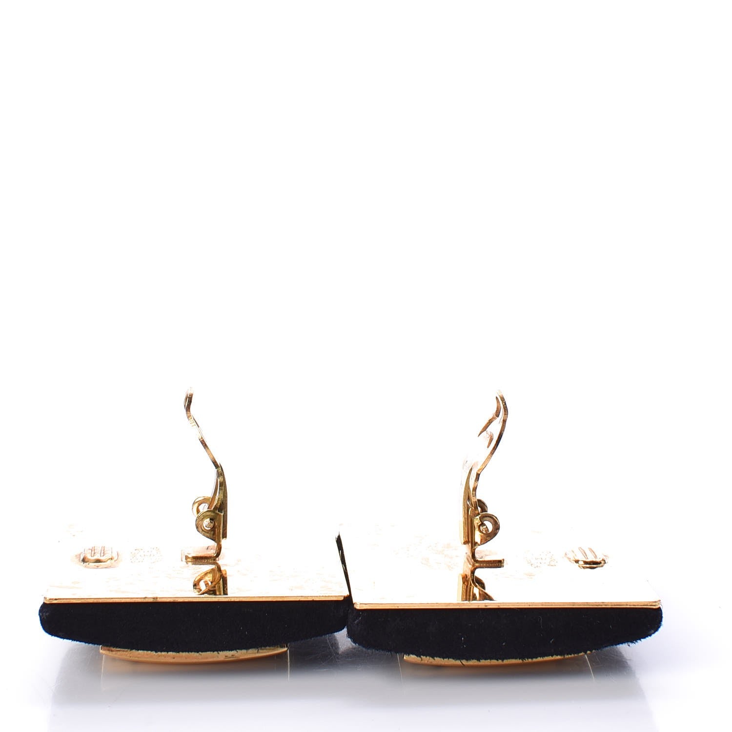 Chanel Suede Square Clip On Earrings Black Gold 3 of 4