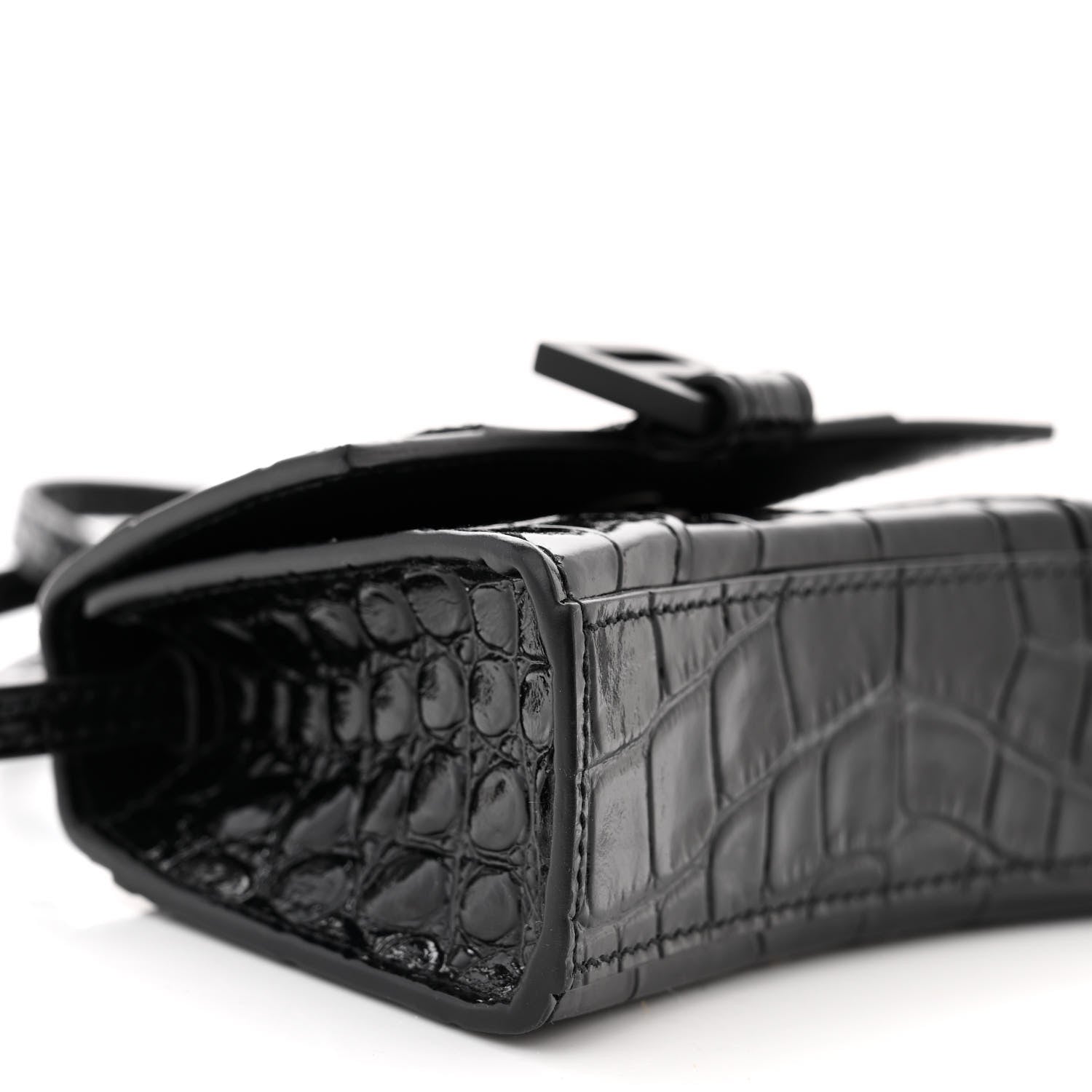 Balenciaga Shiny Calfskin Monochrome Crocodile Embossed Hourglass Top Handle Bag Mini Black 10 of 11