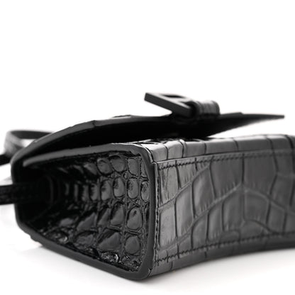 Balenciaga Shiny Calfskin Monochrome Crocodile Embossed Hourglass Top Handle Bag Mini Black 10 of 11