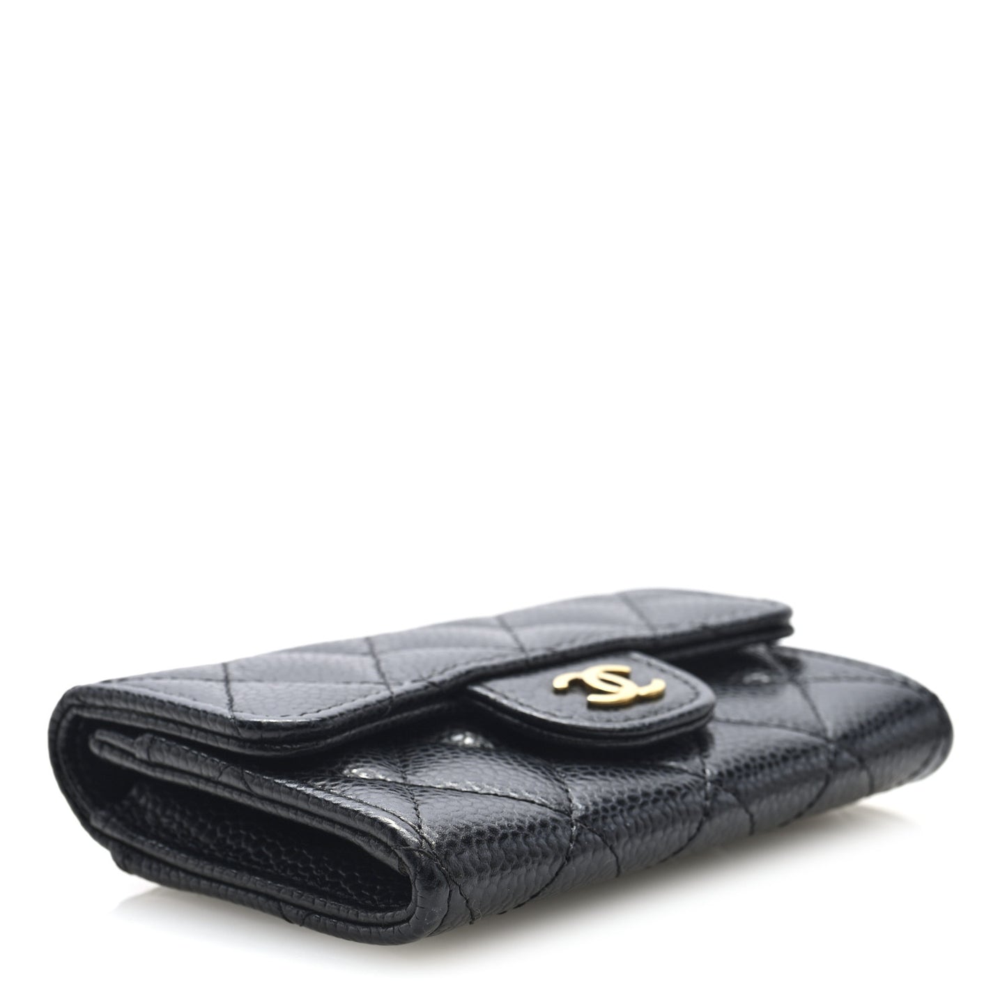 Caviar Quilted Flap Card Holder Wallet Black