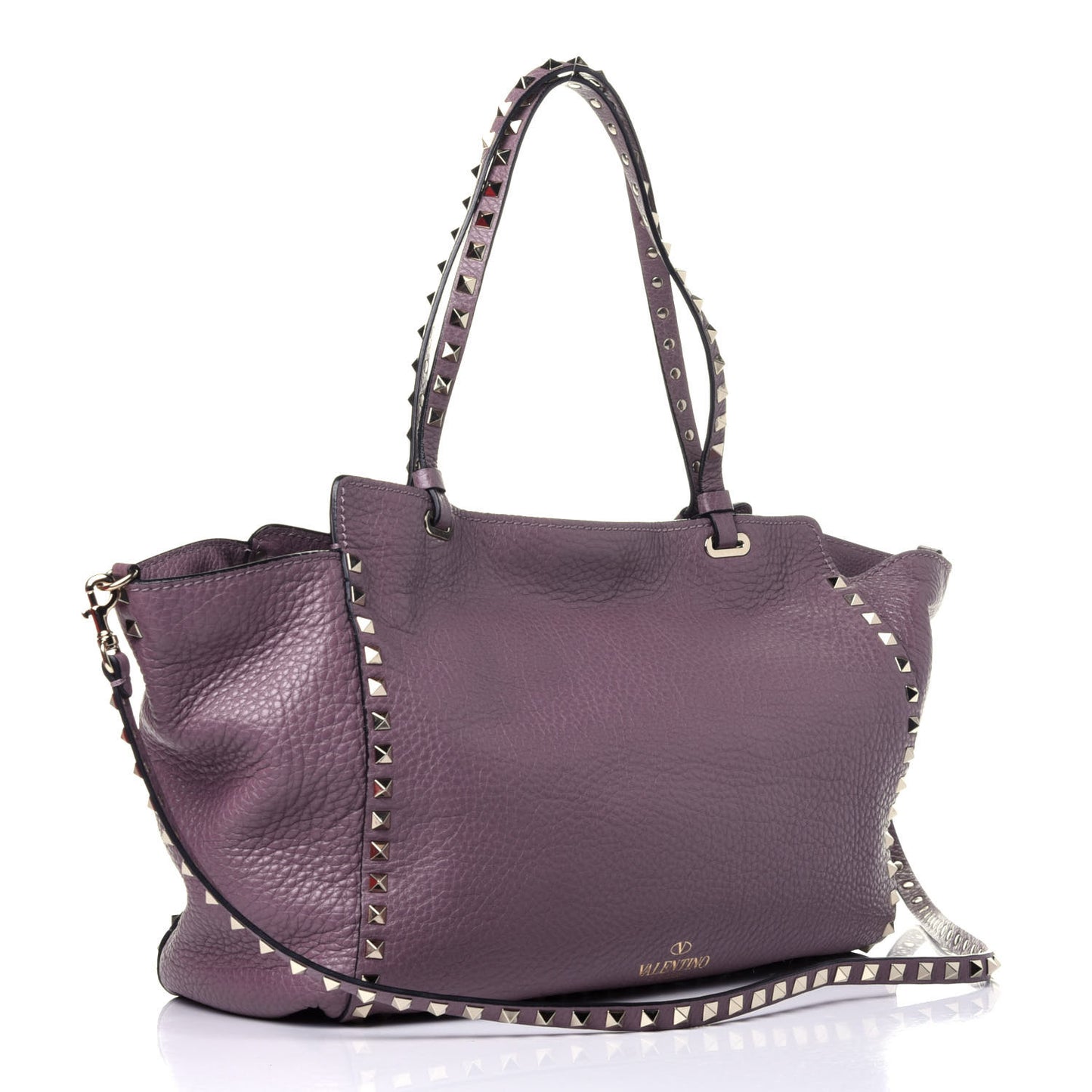 Pebbled Calfskin Medium Rockstud Tote Dark Mauve