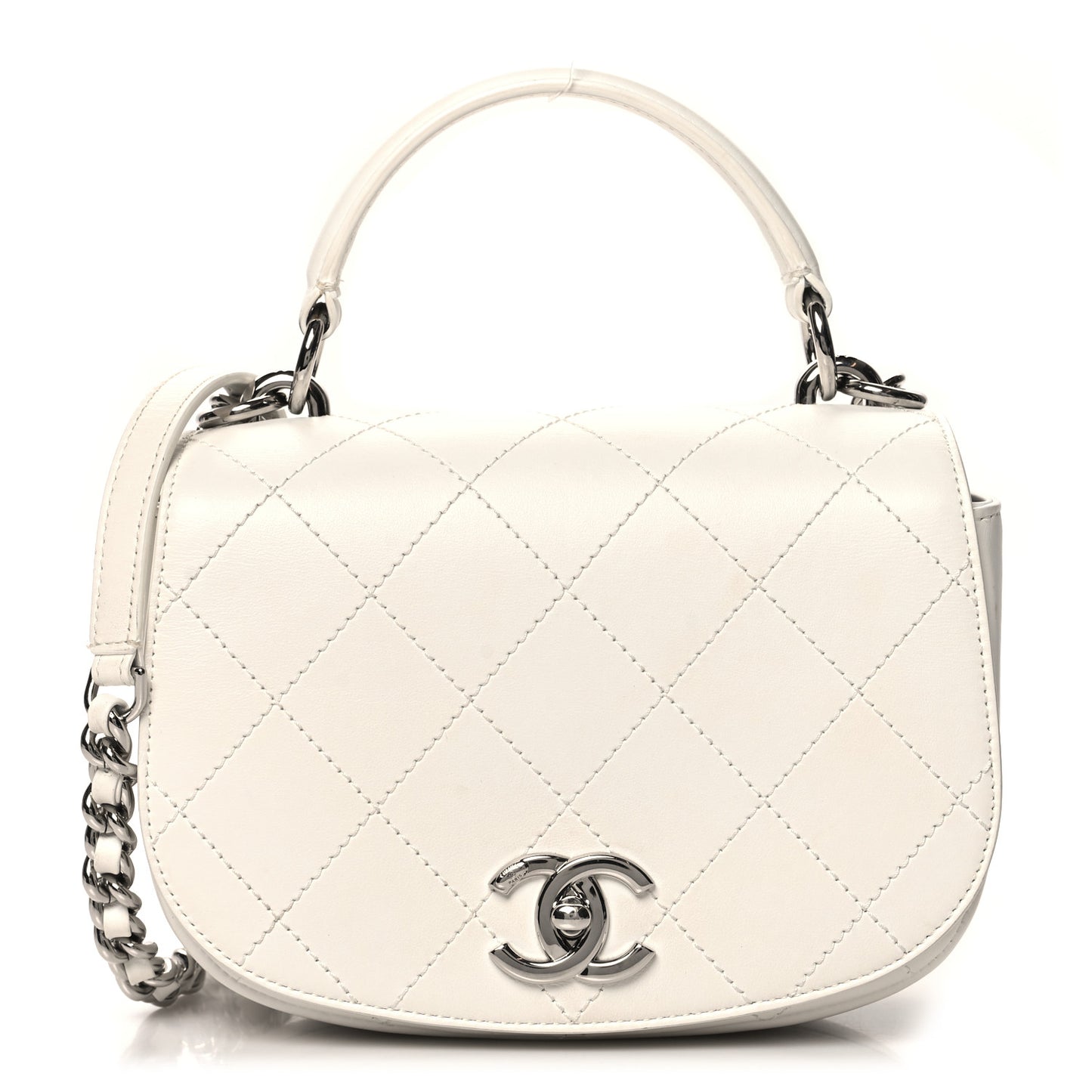 Calfskin Stitched Small Ring My Bag Flap Crossbody White