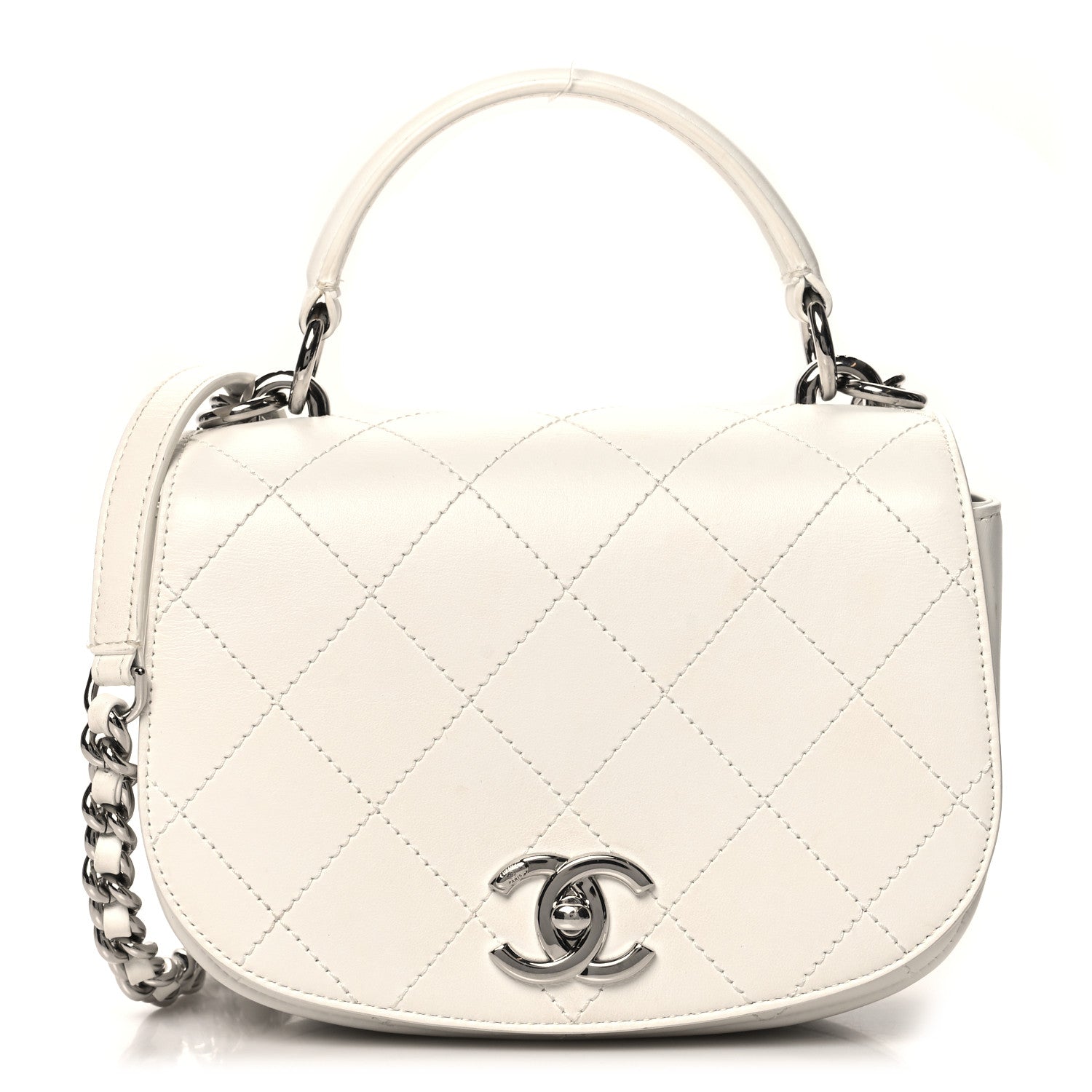 Chanel Calfskin Stitched Small Ring My Bag Flap Crossbody White 1 of 13