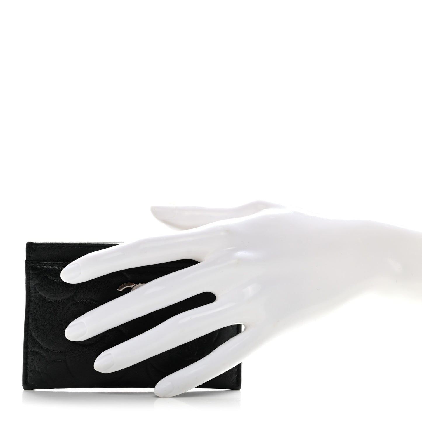 Lambskin Camellia Embossed Card Holder Black