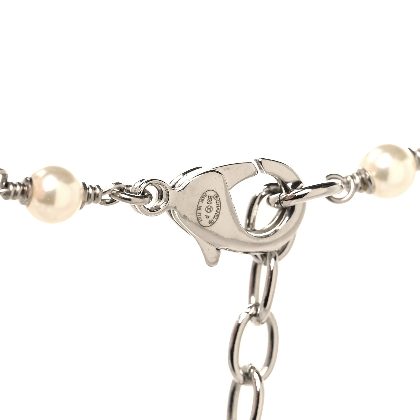 Marquise Crystal Pearl Bead CC Long Necklace Silver Black