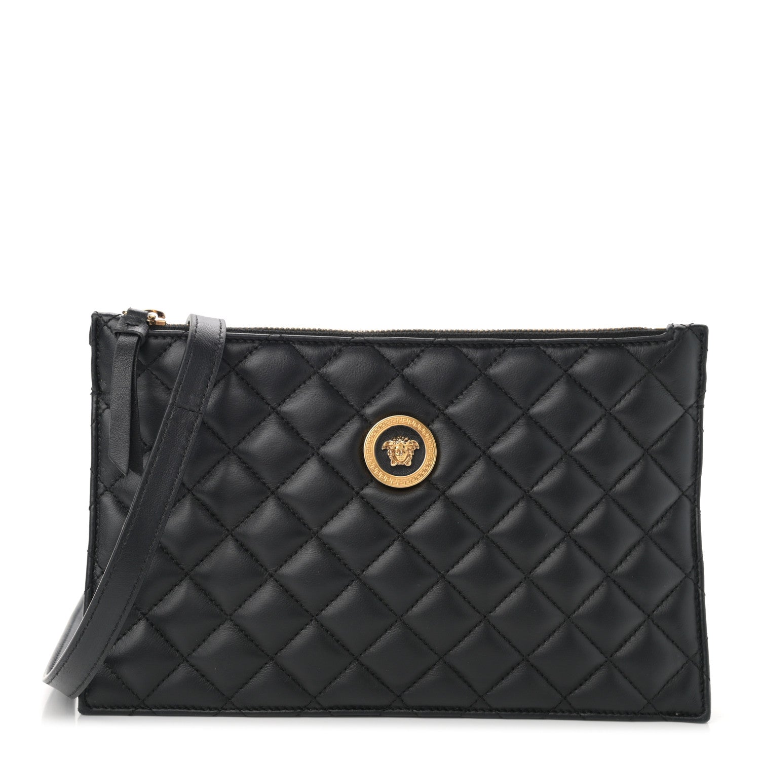 Versace Calfskin Quilted Small Tribute Icon Pouch Black 1 of 10