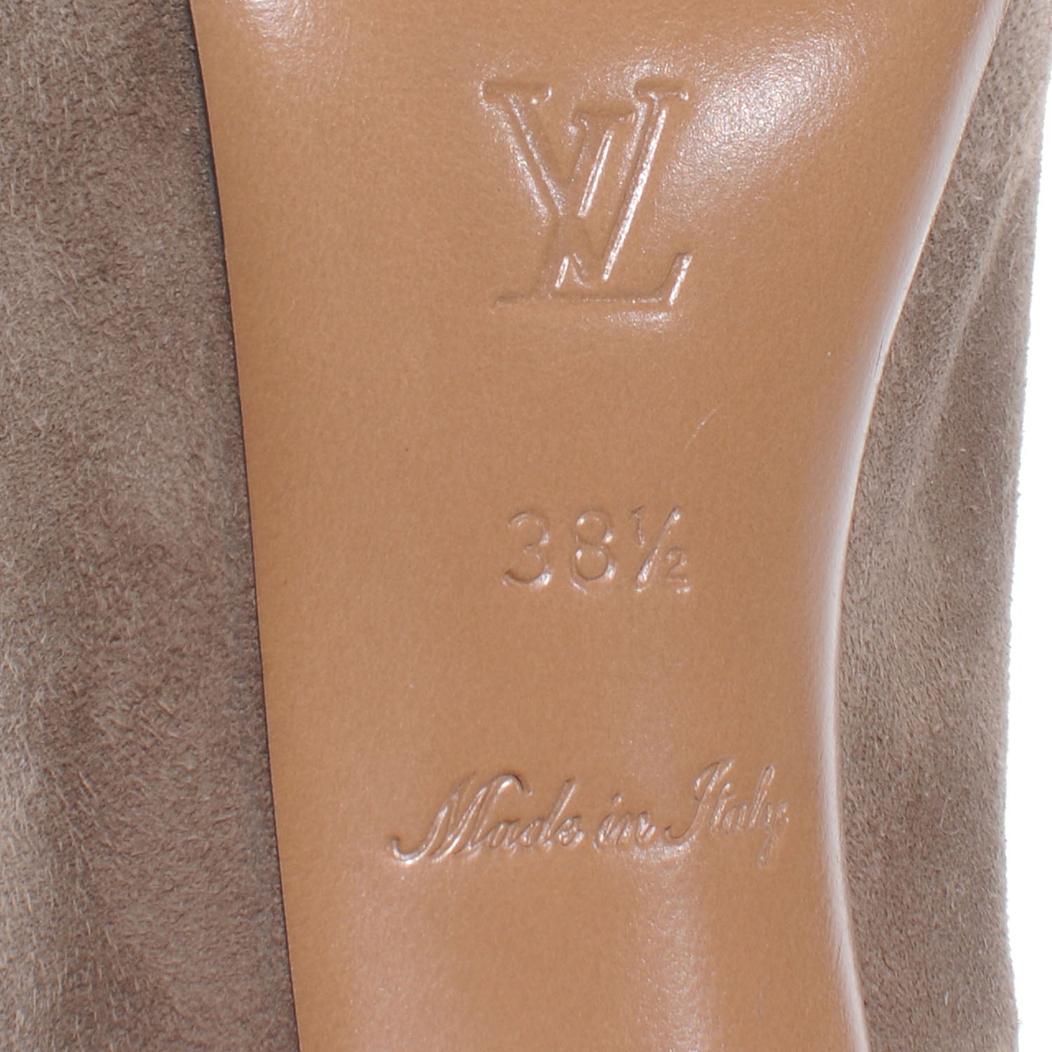Louis Vuitton Suede Baby Goat Catania Peep Toe Heels 38.5 Taupe 6 of 9
