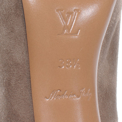 Louis Vuitton Suede Baby Goat Catania Peep Toe Heels 38.5 Taupe 6 of 9