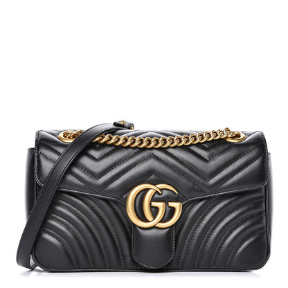 Gucci Calfskin Matelasse Small GG Marmont Shoulder Bag Black 1 of 13
