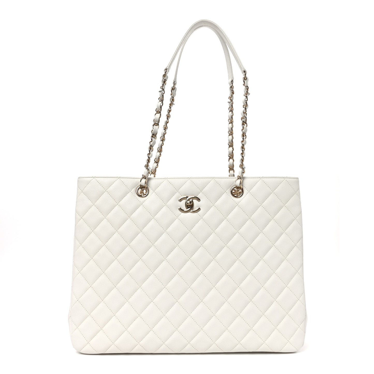 Caviar Quilted Large Classic Shopping Tote White