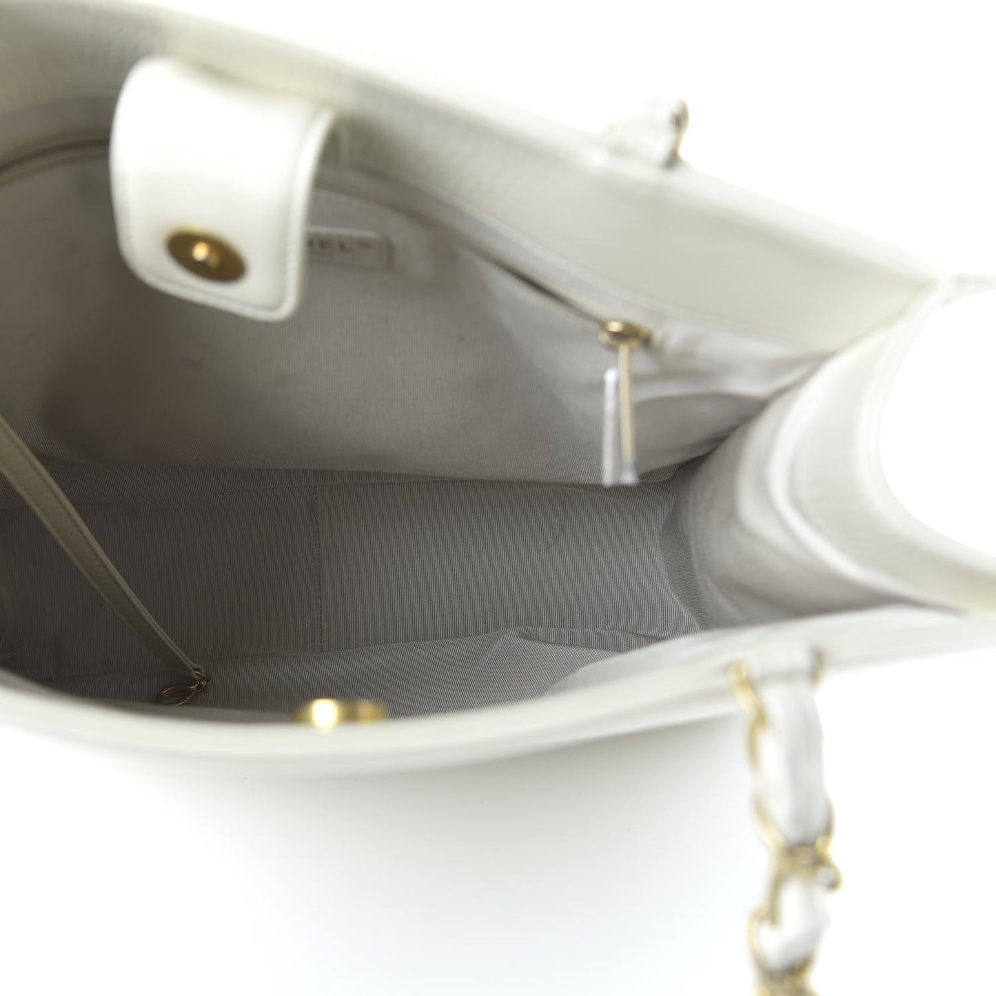 Shiny Aged Calfskin North South Shopping Bag White