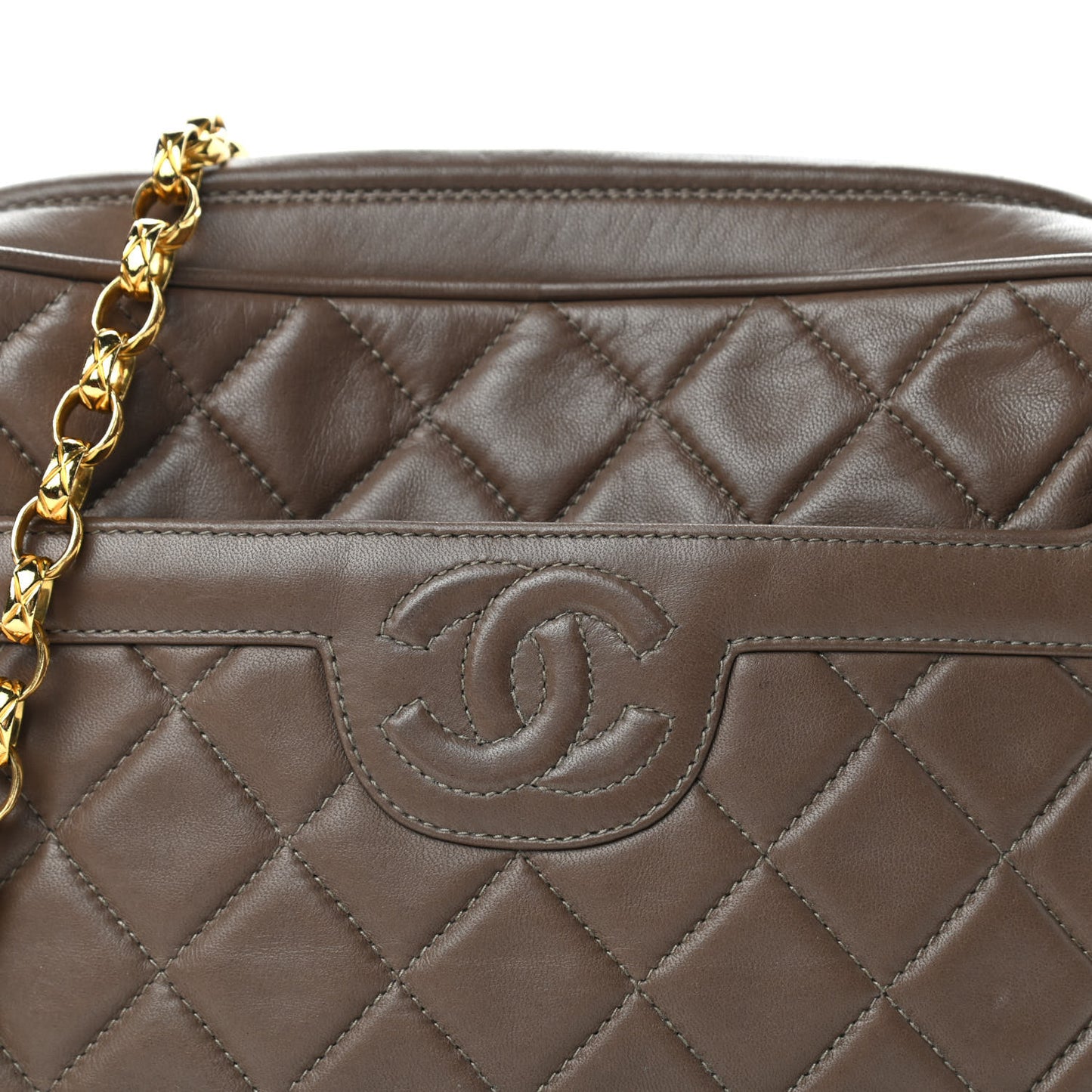 Lambskin Quilted Tassel Camera Case Brown