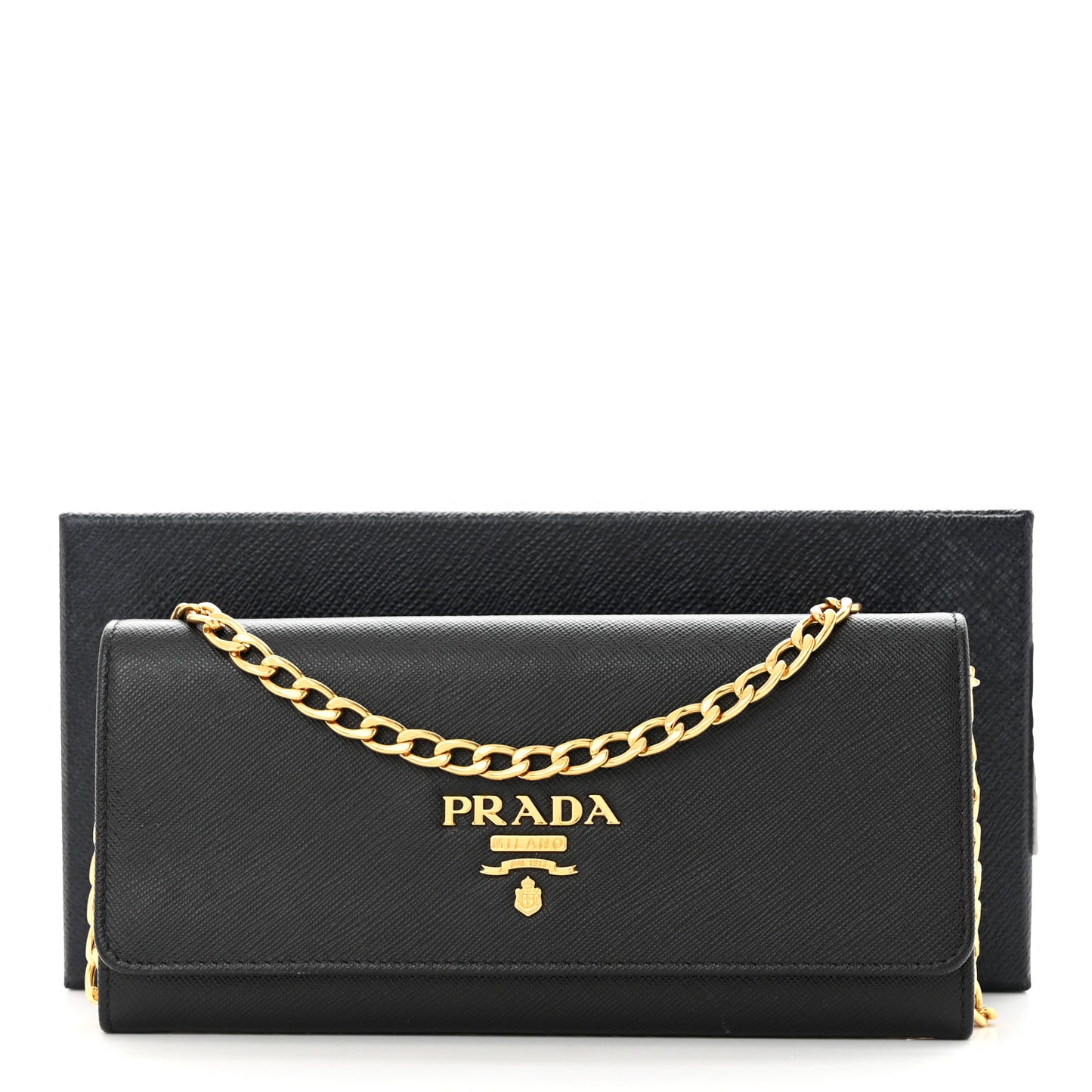 Saffiano Lux Chain Wallet Black