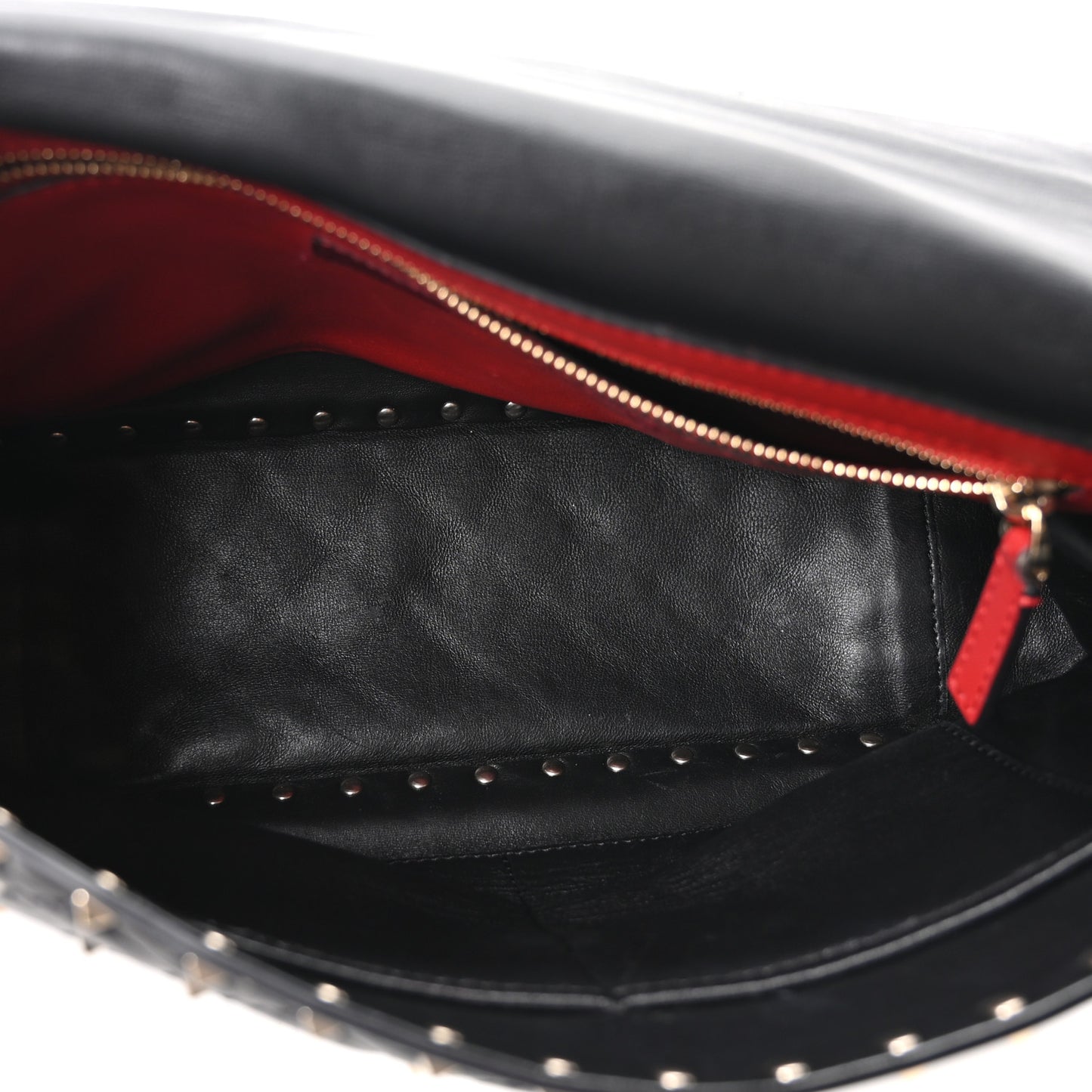 Craquele Nappa Large Rockstud Spike Shoulder Bag Black