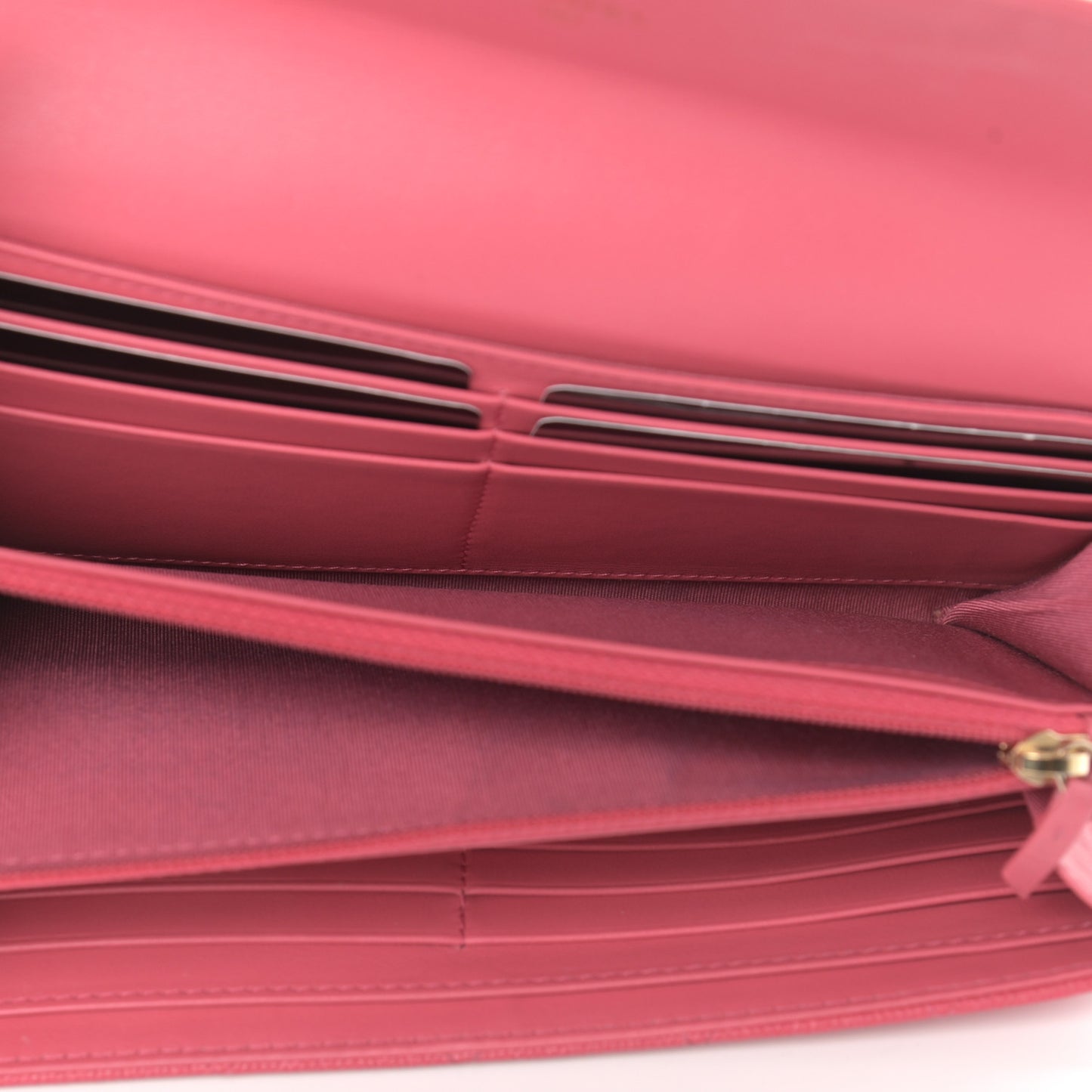 Caviar Quilted Large Filigree Gusset Flap Wallet Pink
