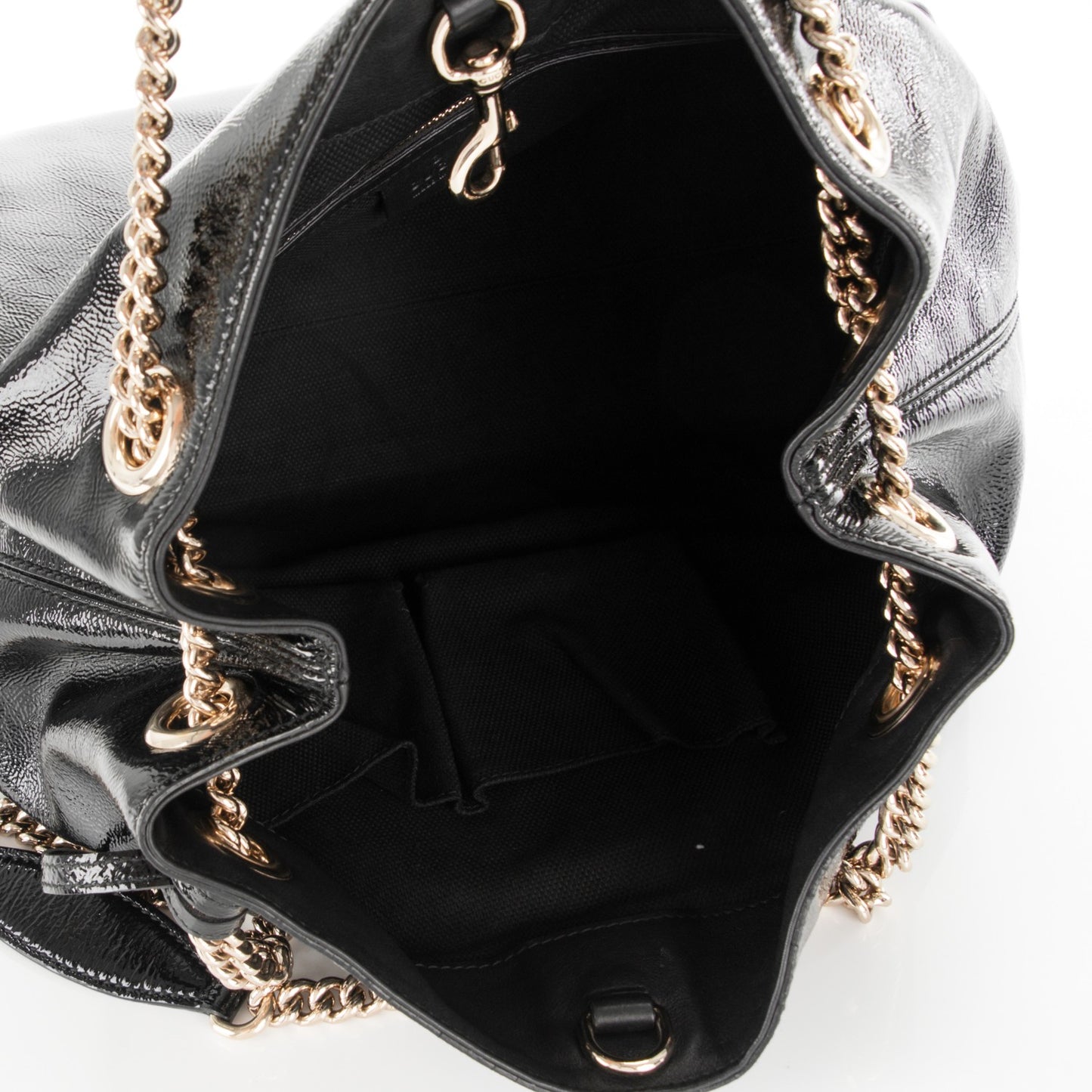 Patent Medium Soho Chain Shoulder Bag Black